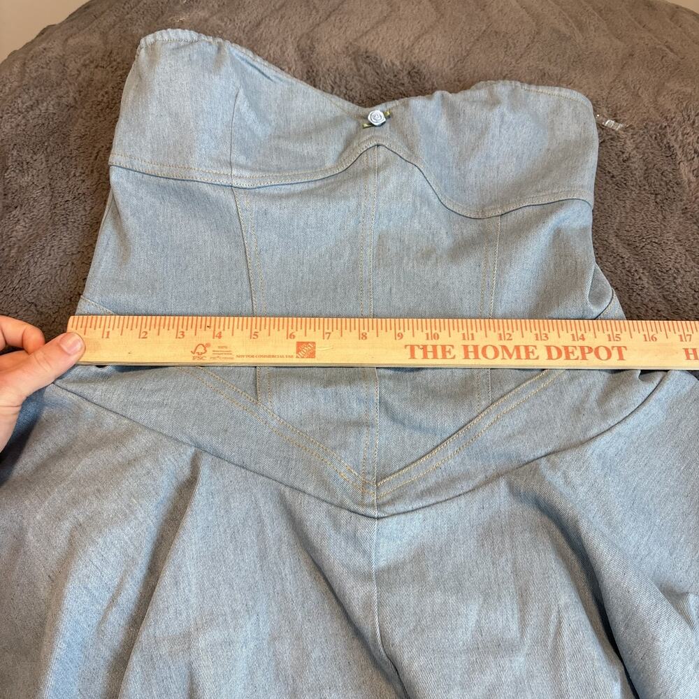 Fashion Nova Women's Little Miss Perfect Denim Romper Strapless Y2K Coquette 2X - Picture 4 of 9